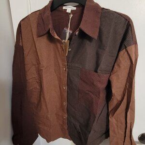 Nwt Blu Pepper checkered button down - autumn colors (small)